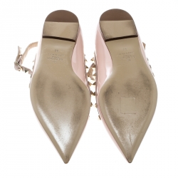 Pre Owned Valentino Blush Pink Patent Leather Rockstud Cage Flats Size 38
