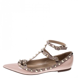 Pre Owned Valentino Blush Pink Patent Leather Rockstud Cage Flats Size 38
