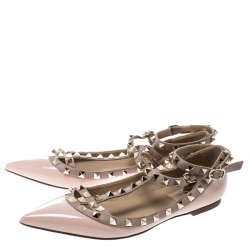 Pre Owned Valentino Blush Pink Patent Leather Rockstud Cage Flats Size 38