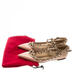 Pre Owned Valentino Blush Pink Patent Leather Rockstud Cage Flats Size 38