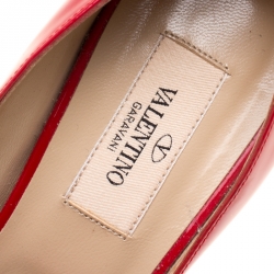 Pre Owned Valentino Red Patent Leather Couture Bow Peep Toe Platform Pumps Size 37