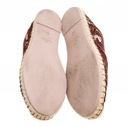 Pre Owned Valentino Burgundy Lace Espadrilles Size 37