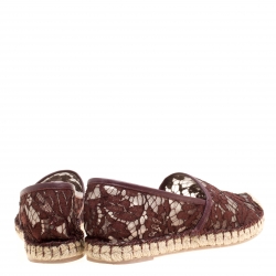 Pre Owned Valentino Burgundy Lace Espadrilles Size 37