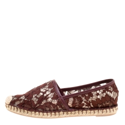 Pre Owned Valentino Burgundy Lace Espadrilles Size 37