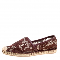 Pre Owned Valentino Burgundy Lace Espadrilles Size 37