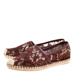 Pre Owned Valentino Burgundy Lace Espadrilles Size 37