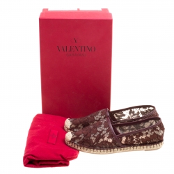 Pre Owned Valentino Burgundy Lace Espadrilles Size 37