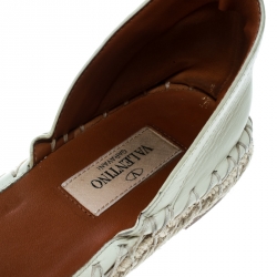 Pre Owned Valentino Cream Embroidered Leather A Jour Ankle Strap Espadrilles Size 37