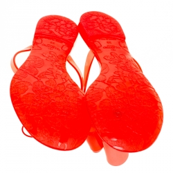 Pre Owned Valentino Red Jelly Bow Detail Flat Thong Sandals Size 39