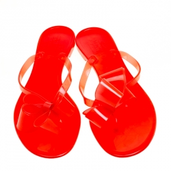 Pre Owned Valentino Red Jelly Bow Detail Flat Thong Sandals Size 39