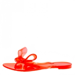 Pre Owned Valentino Red Jelly Bow Detail Flat Thong Sandals Size 39