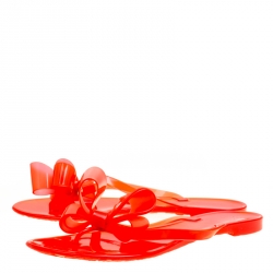 Pre Owned Valentino Red Jelly Bow Detail Flat Thong Sandals Size 39