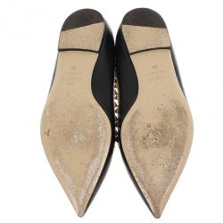 مملوكة مسبقًا Valentino Black Leather Rockstud Flat Ballet Flats Size 38