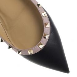 مملوكة مسبقًا Valentino Black Leather Rockstud Flat Ballet Flats Size 38