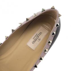 مملوكة مسبقًا Valentino Black Leather Rockstud Flat Ballet Flats Size 38