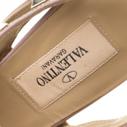 Pre Owned Valentino Neon Yellow and Beige Leather Rockstud Sandals Size 35