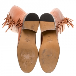 Pre Owned Valentino Brown Leather Fringe Detail Knee Length Boots Size 36.5