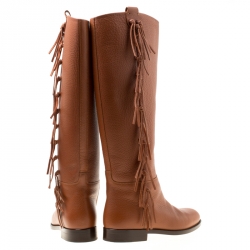 Pre Owned Valentino Brown Leather Fringe Detail Knee Length Boots Size 36.5
