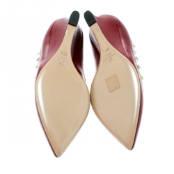 Pre Owned Valentino Red/Beige Leather Rockstud Pointed Toe Wedge Pumps Size 38.5
