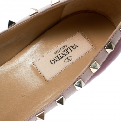 Pre Owned Valentino Red/Beige Leather Rockstud Pointed Toe Wedge Pumps Size 38.5