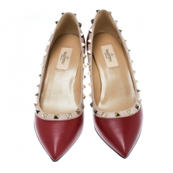 Pre Owned Valentino Red/Beige Leather Rockstud Pointed Toe Wedge Pumps Size 38.5