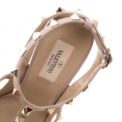 Pre Owned Valentino Beige Patent Leather Rockstud Sandals Size 36.5