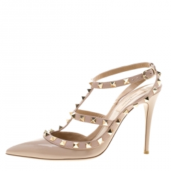 Pre Owned Valentino Beige Patent Leather Rockstud Sandals Size 36.5
