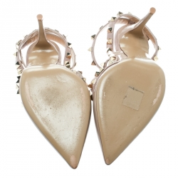Pre Owned Valentino Beige Patent Leather Rockstud Sandals Size 36.5
