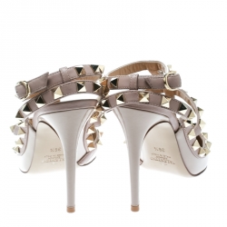 Pre Owned Valentino Beige Patent Leather Rockstud Sandals Size 36.5