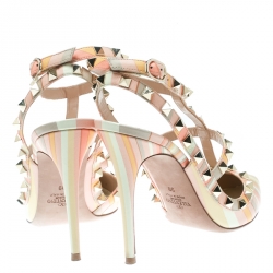 Pre Owned Valentino Native Couture 1975 Print Leather Rockstud Sandals Size 39