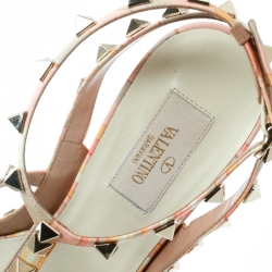 Pre Owned Valentino Native Couture 1975 Print Leather Rockstud Sandals Size 39