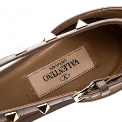 Pre Owned Valentino Beige Patent Leather Cross Strap Pointed Toe Cut Out Pumps Size 39.5