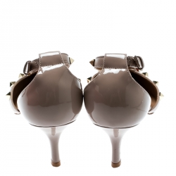 Pre Owned Valentino Beige Patent Leather Cross Strap Pointed Toe Cut Out Pumps Size 39.5