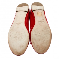 Pre Owned Valentino Red Patent Leather Rockstud Bow Ballet Flats Size 38