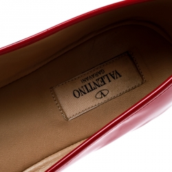 Pre Owned Valentino Red Patent Leather Rockstud Bow Ballet Flats Size 38
