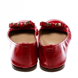 Pre Owned Valentino Red Patent Leather Rockstud Bow Ballet Flats Size 38