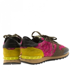 Pre Owned Valentino Multicolor Suede Leather And Macramé Lace Rockrunner Sneakers Size 39