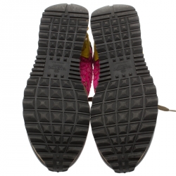 Pre Owned Valentino Multicolor Suede Leather And Macramé Lace Rockrunner Sneakers Size 39