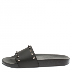 Valentino Black Rubber Rockstud Slide Sandals Size 40