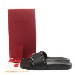 Valentino Black Rubber Rockstud Slide Sandals Size 40