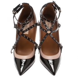 Pre Owned Valentino Two Tone Leather Love Latch Detail Eyelet Embellished Pumps Size 36