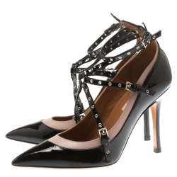 Pre Owned Valentino Two Tone Leather Love Latch Detail Eyelet Embellished Pumps Size 36