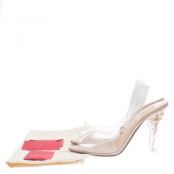 Pre Owned Valentino PVC Rockstud Heel Slingback Peep Toe Sandals Size 39