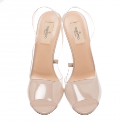 Pre Owned Valentino PVC Rockstud Heel Slingback Peep Toe Sandals Size 39