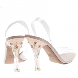 Pre Owned Valentino PVC Rockstud Heel Slingback Peep Toe Sandals Size 39