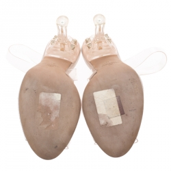 Pre Owned Valentino PVC Rockstud Heel Slingback Peep Toe Sandals Size 39