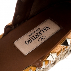 Pre Owned Valentino Yellow Leather Rockstud Ankle Wrap Espadrilles Size 37