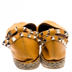 Pre Owned Valentino Yellow Leather Rockstud Ankle Wrap Espadrilles Size 37