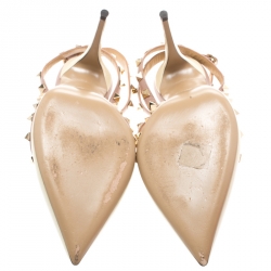 Pre Owned Valentino White Patent Leather Rockstud Pointed Toe Sandals Size 41