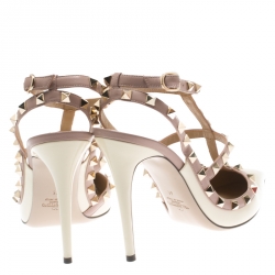 Pre Owned Valentino White Patent Leather Rockstud Pointed Toe Sandals Size 41